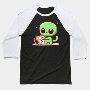 Alien hugging cat funny Baseball T-Shirt